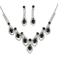 CRYSTAL RHINESTONE TEARDROP CLUSTER ADJUSTABLE V-SHAPE BIB NECKLACE EARRING SET