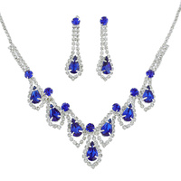 CRYSTAL RHINESTONE TEARDROP CLUSTER ADJUSTABLE V-SHAPE BIB NECKLACE EARRING SET