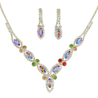CRYSTAL MARQUISE CLUSTER ADJUSTABLE V-SHAPE BIB NECKLACE EARRING SET
