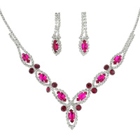 CRYSTAL MARQUISE CLUSTER ADJUSTABLE V-SHAPE BIB NECKLACE EARRING SET