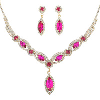 CRYSTAL RHINESTONE PETAL LARIAT ADJUSTABLE NECKLACE EARRING SET