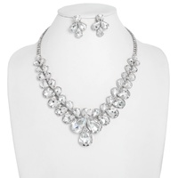 CRYSTAL GEMSTONE V-SHAPED TEARDROP NECKLACE SET
