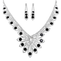 CRYSTAL GEMSTONE V-SHAPED FLORAL NECKLACE SET