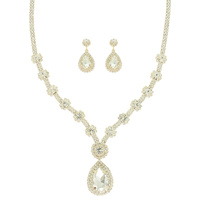 CRYSTAL TEARDROP STATEMENT NECKLACE SET