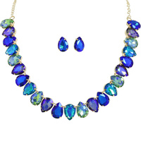 TEARDROP CUT CRYSTAL GEMSTONE COLLAR NECKLACE SET
