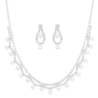 PEARL CRYSTAL DOUBLE STRAND NECKLACE SET