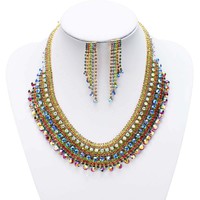 3 Tiered Rhinestone Color Gradient Necklace And Earrings Set