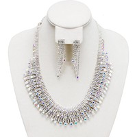 3 Tiered Rhinestone Color Gradient Necklace And Earrings Set