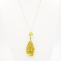 LONG CHAIN NK W/ STRING WRAPED BALL AND TASSELS