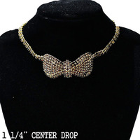 RHINESTONE EMBELLISHED BOW CHOKER NECKLACE