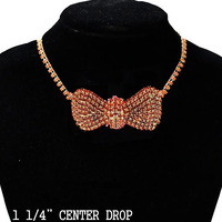 RHINESTONE EMBELLISHED BOW CHOKER NECKLACE