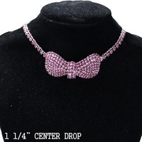 RHINESTONE EMBELLISHED BOW CHOKER NECKLACE