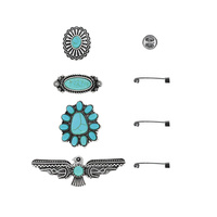4-PACK WESTERN THUNDERBIRD THEMED ASSORTED TURQUOISE SEMI STONE BROOCH PIN SET