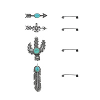 4-PACK WESTERN ARROW THEMED ASSORTED TURQUOISE SEMI STONE BROOCH PIN SET