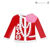 DELTA SIGMA THETA GREEK SORORITY ENAMEL COATED PEARL CARDIGAN BROOCH PIN