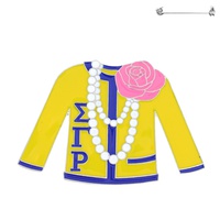 SIGMA GAMMA RHO GREEK SORORITY ENAMEL COATED PEARL CARDIGAN BROOCH PIN