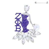 ZETA PHI BETA GREEK SORORITY CRYSTAL RHINESTONE BROOCH PIN