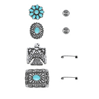 4-PACK WESTERN THEMED ASSORTED TURQUOISE SEMI STONE BROOCH PIN SET