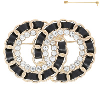 FASHIONISTA LETTER LINKED CIRCLE WOVEN CHAIN CRYSTAL BROOCH PIN