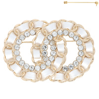 FASHIONISTA LETTER LINKED CIRCLE WOVEN CHAIN CRYSTAL BROOCH PIN
