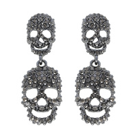 2-TIER CRYSTAL PAVE DOUBLE SKULL EARRINGS