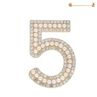 NUMBER FIVE PEARL EMBELLISHED JEWELED BROOCH PIN