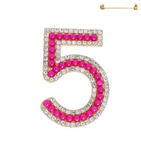 NUMBER FIVE PEARL EMBELLISHED JEWELED BROOCH PIN