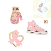 BREAST CANCER AWARENESS PINK RIBBON BROOCH PIN SET