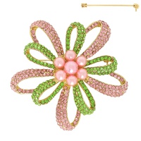 VINTAGE FLORAL CRYSTAL RHINESTONE BROOCH PIN