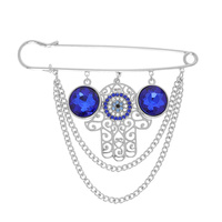 EVIL EYE HAND CHARM CHAIN TASSEL BROOCH PIN