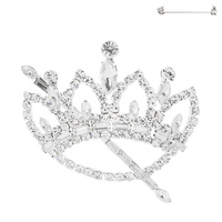 LARGE RHINESTONE CROWN WITH SCEPTER PIN BROOCH