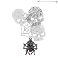 HALLOWEEN THREE SKELETON AND SPIDER WEB WITH DANGLING SPIDER BROOCH PIN
