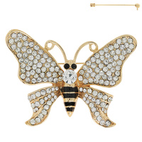 JEWELED CRYSTAL RHINESTONE PAVE BUTTERFLY BROOCH PIN