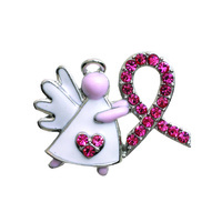 BREAST CANCER PINK RIBBON ANGEL PIN