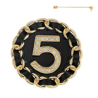 CUBAN LINK CHAIN ENAMEL COATED NUMBER FIVE CRYSTAL PAVE BROOCH PIN