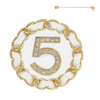 CUBAN LINK CHAIN ENAMEL COATED NUMBER FIVE CRYSTAL PAVE BROOCH PIN