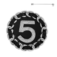 CUBAN LINK CHAIN ENAMEL COATED NUMBER FIVE CRYSTAL PAVE BROOCH PIN