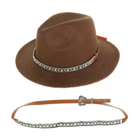 WESTERN JEWELED LEATHER BUCKLE HAT BAND