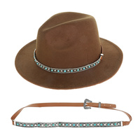 WESTERN JEWELED LEATHER BUCKLE HAT BAND