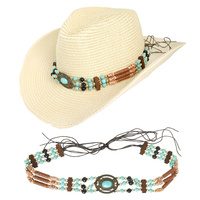 WESTERN TURQUOISE CONCHO ROW BEADED HAT BAND