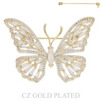 BUTTERFLY GOLD PLATED CUBIC ZIRCONIA BROOCH PIN IN YELLOW GOLD AND WHITE GOLD PLATTING