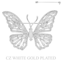 BUTTERFLY GOLD PLATED CUBIC ZIRCONIA BROOCH PIN IN YELLOW GOLD AND WHITE GOLD PLATTING