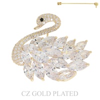 SWAN GOLD PLATED CUBIC ZIRCONIA BROOCH PIN IN YELLOW GOLD AND WHITE GOLD PLATTING