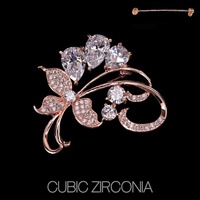 CZ LAYERED BROOCH W/ROSE