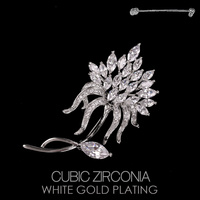 FLOWER CZ WH GOLD PLATED BROOCH