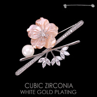 CZ FLOWER PEARL PETAL PIN BROOCH