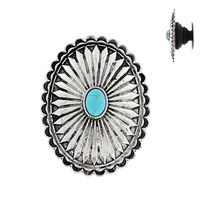 TURQUOISE SEMI STONE OVAL SCALLOPED CONCHO POP SOCKET PHONE GRIP AND STAND