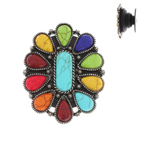 OVAL MULTICOLOR TURQUOISE SEMI STONE CONCHO POP SOCKET PHONE GRIP AND STAND