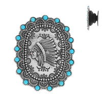 TURQUOISE SEMI STONE NATIVE AMERICAN CHIEF HEAD POP SOCKET PHONE GRIP AND STAND