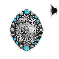 BUFFALO-WESTERN THEMED TURQUOISE SEMI STONE OVAL ROPE TRIM POP SOCKET PHONE GRIP AND STAND